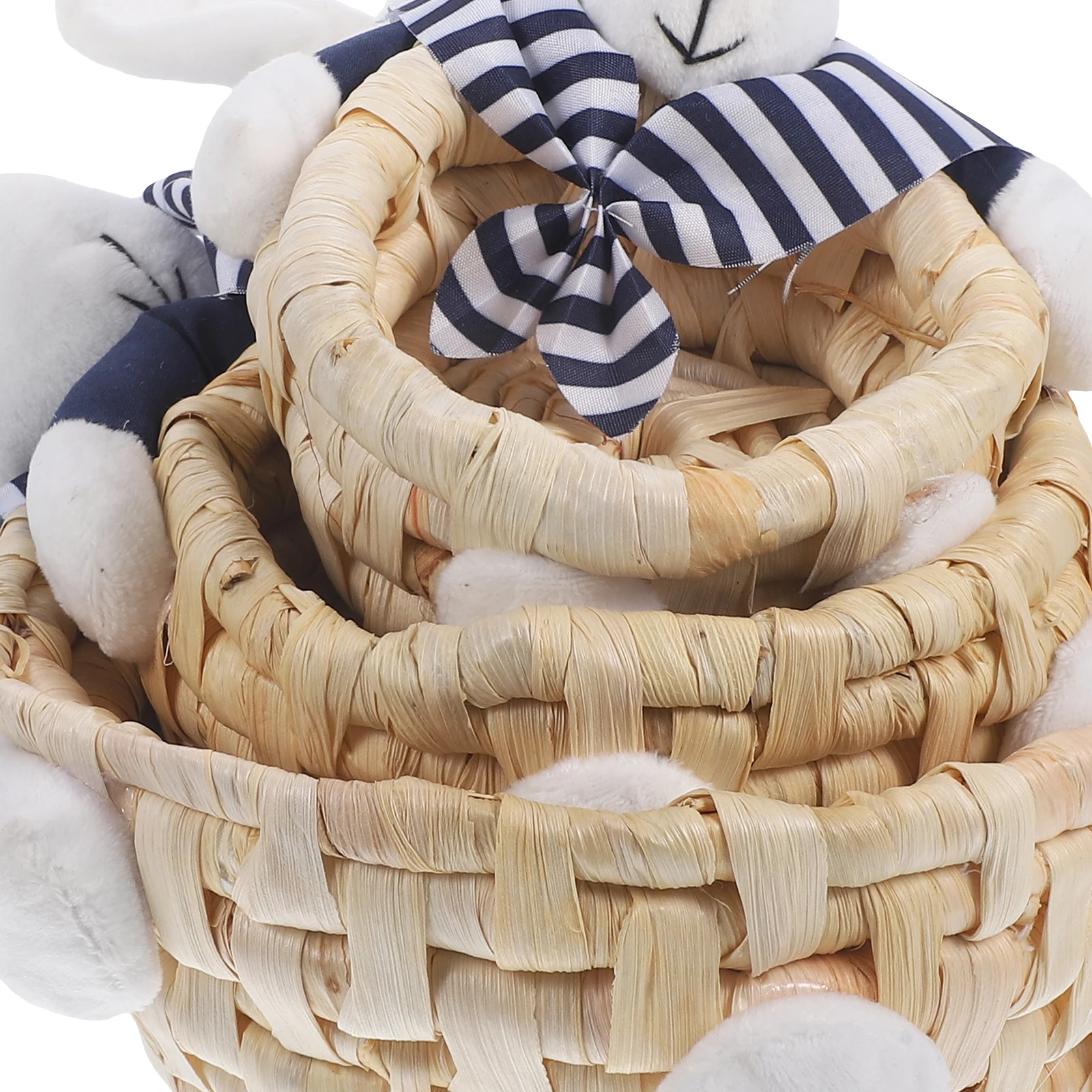 

3pcs Woven Straw Storage Baskets Nesting Handmade Natural Fabric Rabbit Style Organizing Container For Home Clothing Accessories