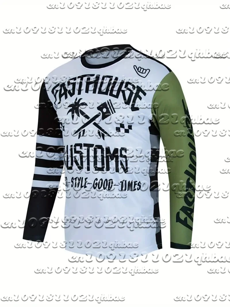 

Motorcycle Riding Uniform Round Neck Loose Breathable Sweat Absorbing Fast Drying FASTHHOUSE Casual Sports Long Sleeved T-Shirt