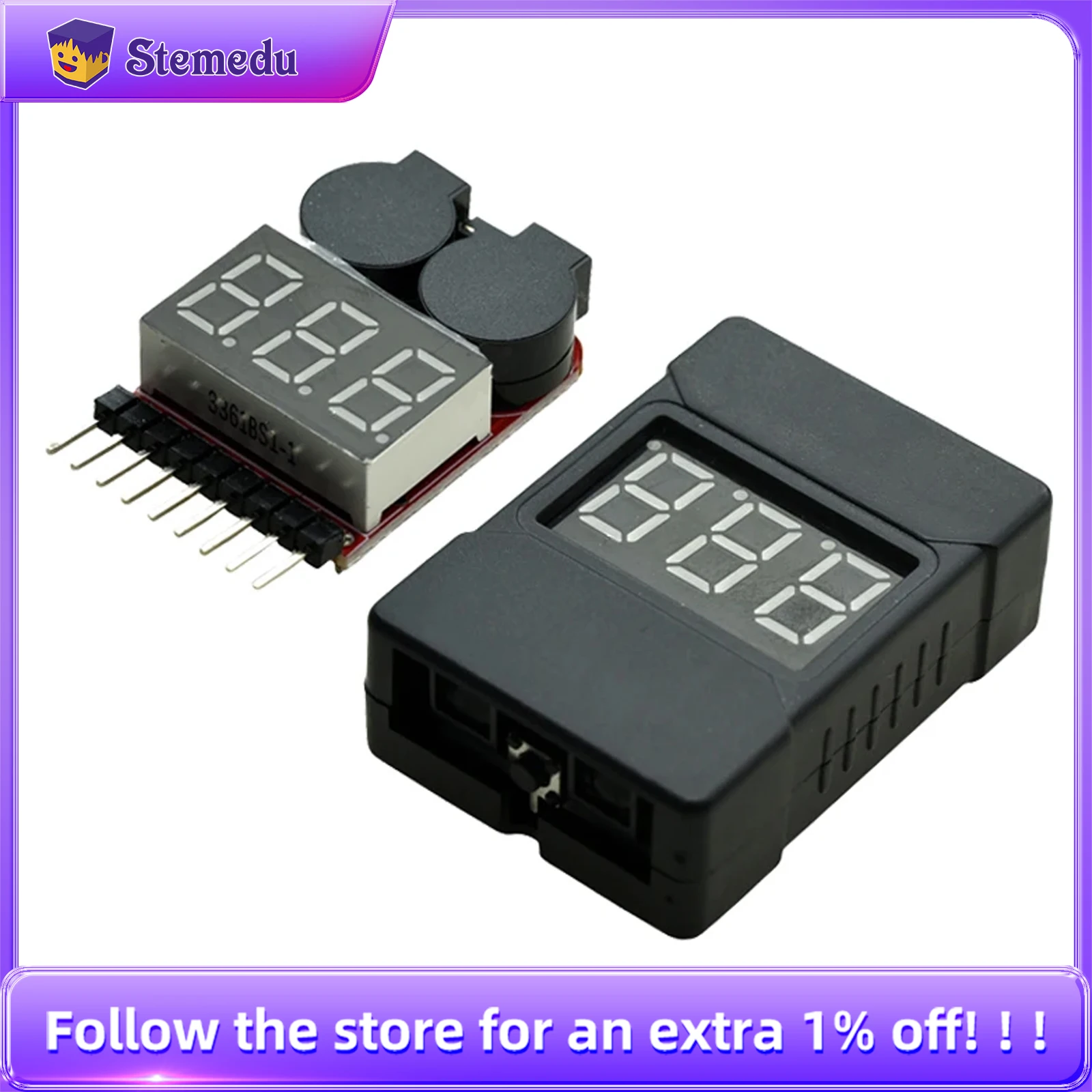 Probador de voltaje de batería Lipo/Li-ion/Fe 2 en 1 1-8S 3,7 V-22,2 V comprobador de alarma de zumbador de bajo voltaje para vehículos y juguetes de Control remoto