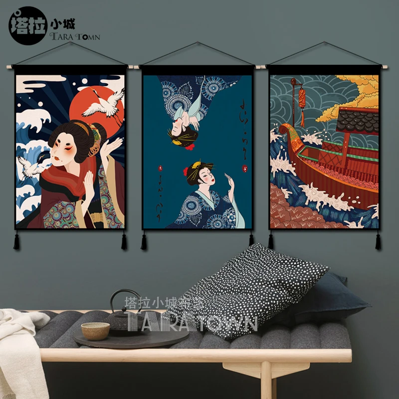 

Ukiyo-e Fabric tapestry wall hanging - Japanese Tapestry for Restaurant & Izakaya, Aesthetic Room Decor Scroll Art
