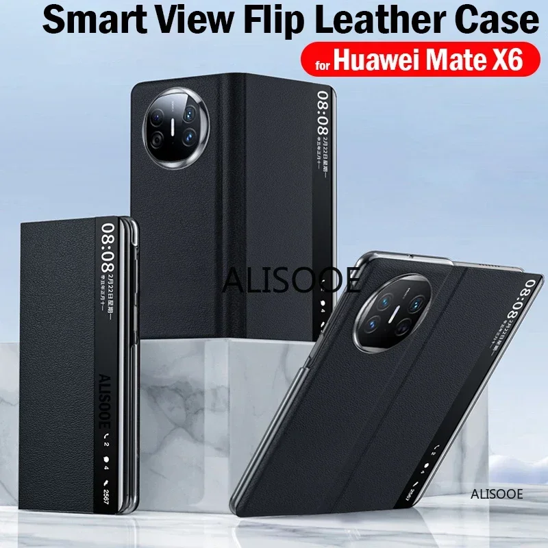 

Flip Leather Cover for Huawei Mate X6 Case Luxury Leather Smart View Protection Phone Capa for Huawei Mate X6 5G Funda