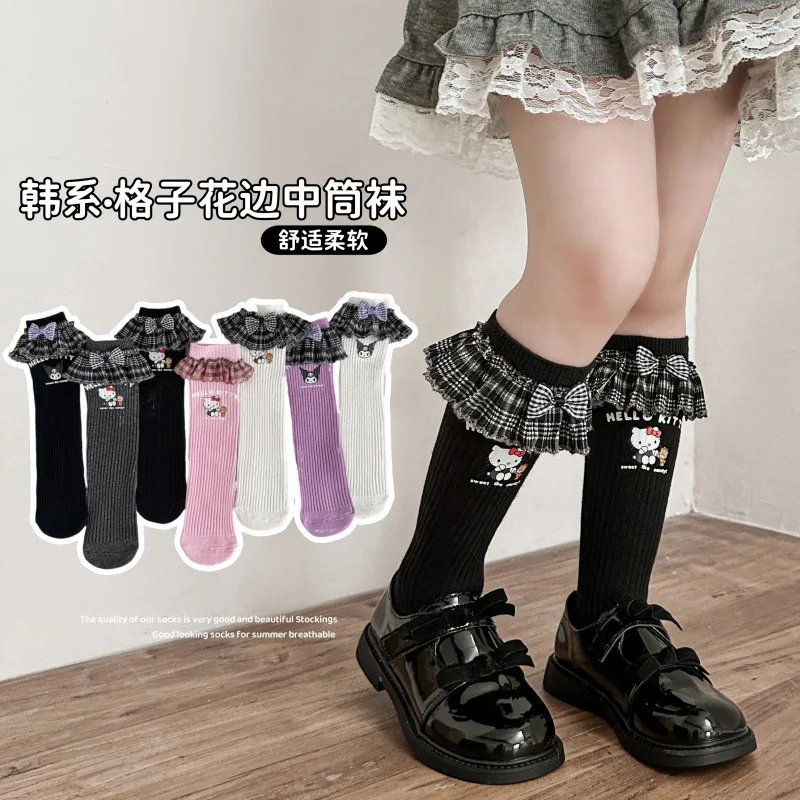 

Kuromi Melody Socks Kitty Cat Socks for Children's Girls Cartoon Kawaii Korean Style Mid-Tube Trendy Student Socks