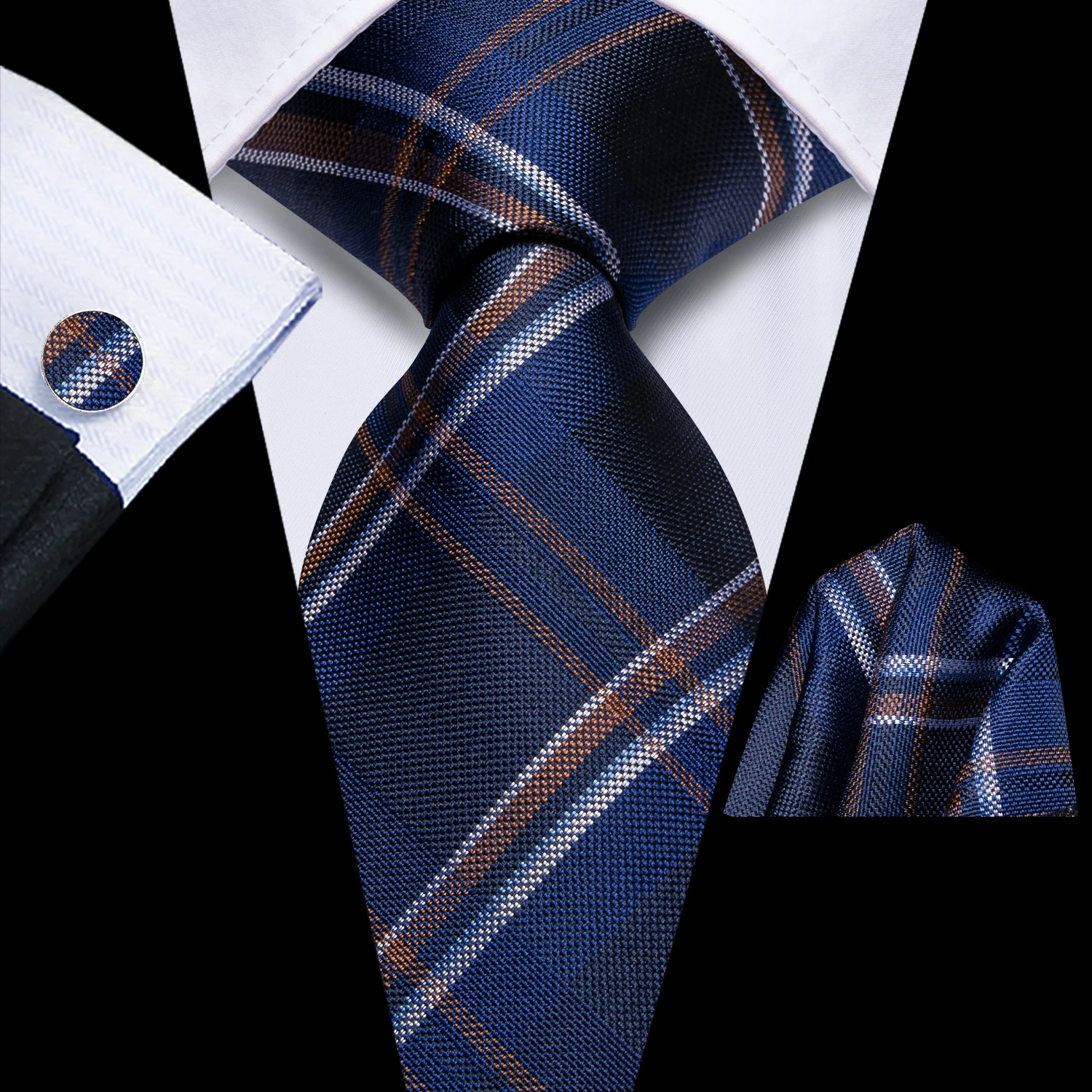 Мужской подарочный галстук Hi-Tie, комплект синих клетчатых шелковых свадебных галстуков для мужчин, модный дизайн, качественные носовые запонки, дропшиппинг
