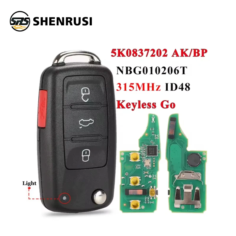 

YONSEN 5K0837202AK KeylessGo Remote Key 315MHz ID48 for Volkswagen VW Tiguan Beetle EOS GOLF JETTA PASSAT NBG010206T