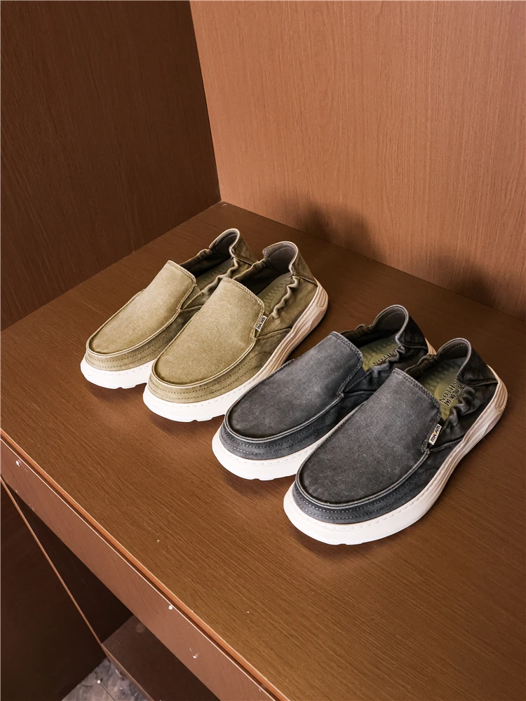 

Handmade Men's Slip-On Shoes Breathable Casual Loafers Thick Bottom Flat Heel round Toe Spring Summer Fashion Single Shoes