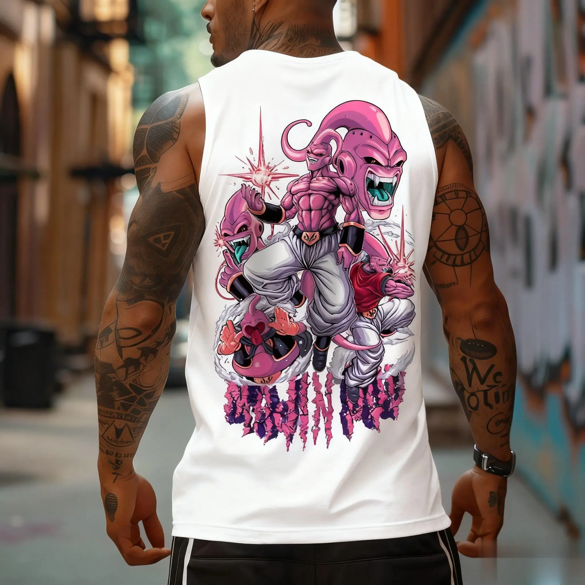 Dragon Ball Majin Tank Top Tanpa Lengan Pria Pakaian Jalanan Trendi Musim Panas Rompi Kebugaran Gym Gambar Anime Kemeja Otot Kasual Ukuran Besar