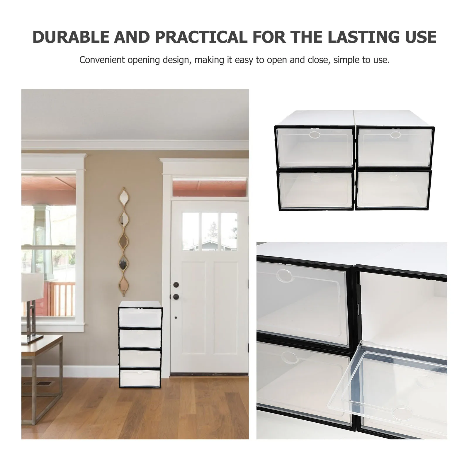 4Pcs Plastic Shoe Box Strong Load Bearing Shoes Storage Container Home Use Simple Design Transparent Lid Shoe Organizer Case