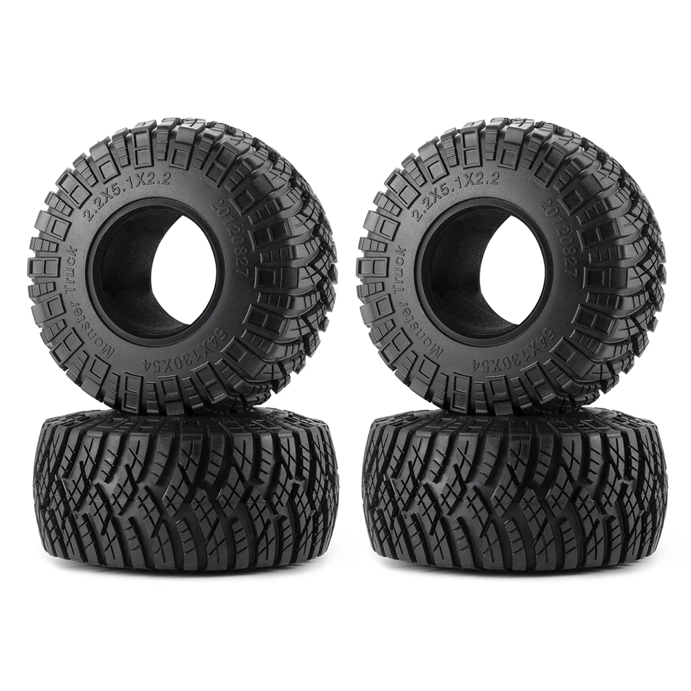 MIBIDAO 4Pcs 1.9/2.2 inch Rubber Tires 122/130mm Wheel Tyres For 1/10 Axial SCX10 90046 AXI03007 TRX4 TRX6 Wraith RC Crawler Car