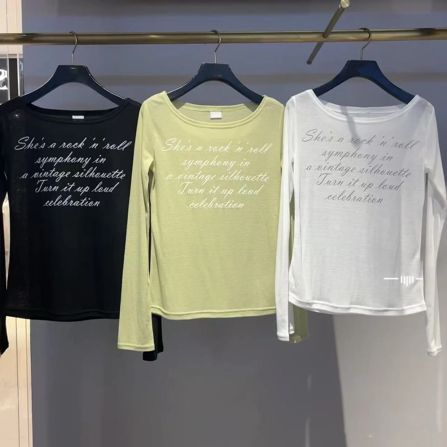 

Lazy Style Letter Print Semi-Transparent Long Sleeve T-Shirt Women's Spring 2026 New Arrival Comfortable Standard Fit round Neck