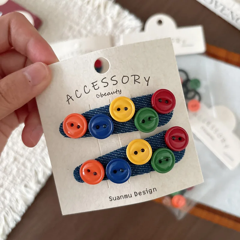 Hair Clips Hair Ties Girls Denim Colorful Button High Saturation Small Kids Thumb Ring BB Clip Portable School