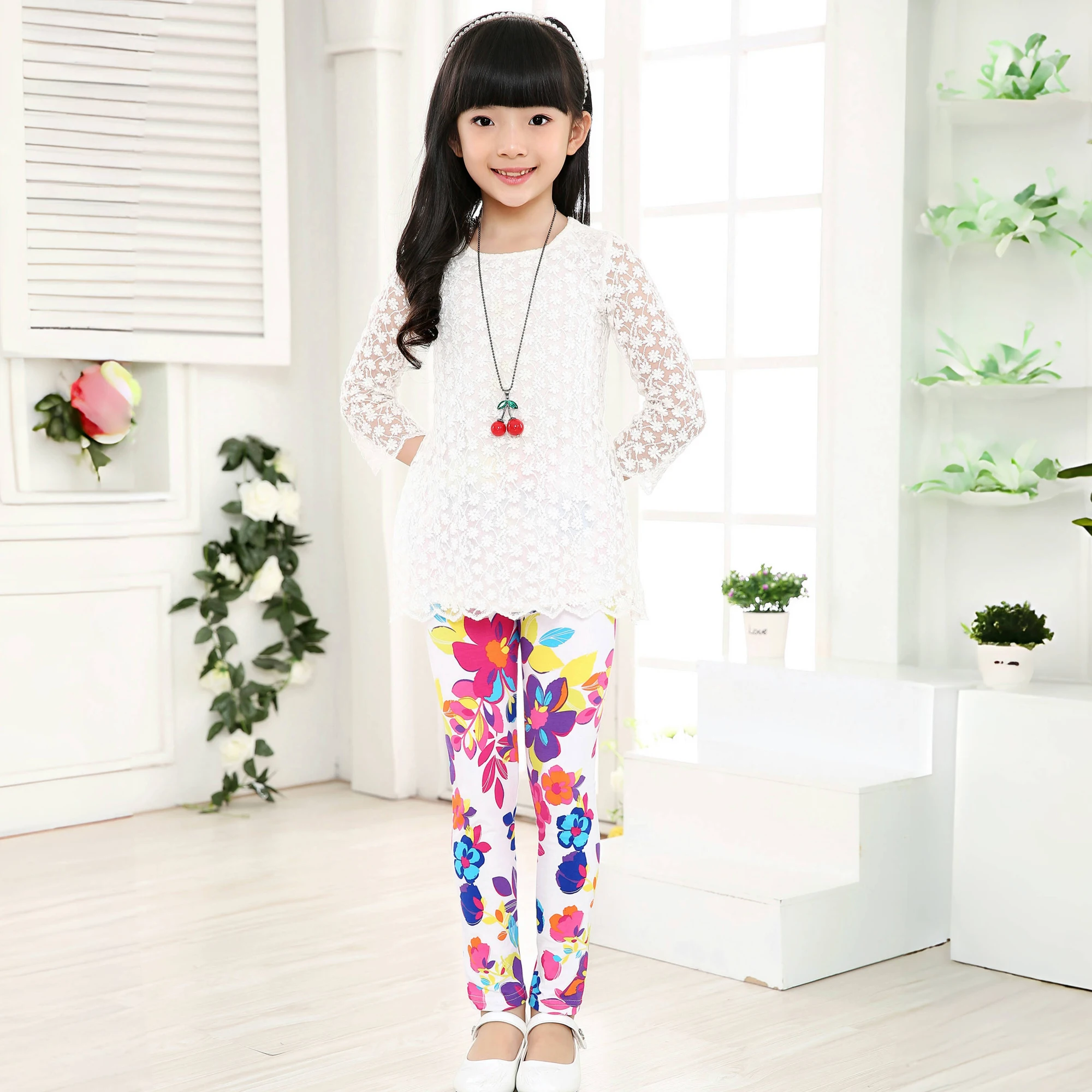 Girls' Printed Leggings with Stretch Waistband Colorful Cartoon Pattern Soft Stretch Yoga Pants for Toddler to Kids SC5501A