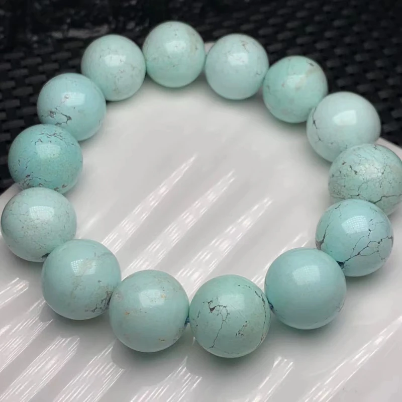 Hubei Raw Mineral Turquoise Round Beads Large Hand String Good Quality High Porcelain the Beads Are Round and Full Size 15.8m