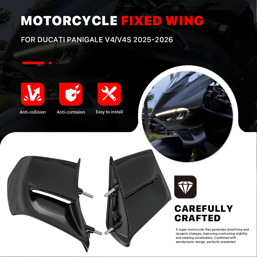 

Motorcycle Fixed Wing Spoiler For DUCATI PANIGALE V4 V4S 2025-2026 ABS Front Aerodynamic Wing Side Winglet Wing Aileron Fairing