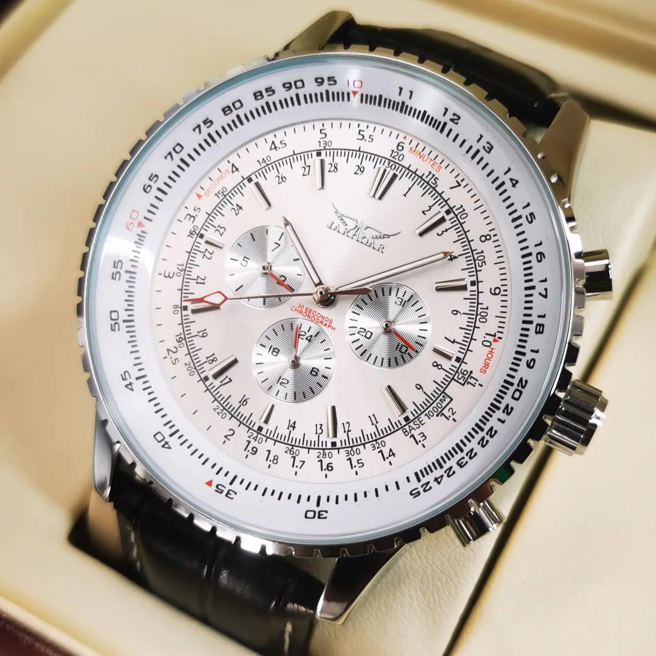 Montre automatique de sport JARAGAR pour hommes, multifonctionnelle avec sous-cadrans, montres mécaniques de marque haut de gamme, bracelet en cuir de luxe