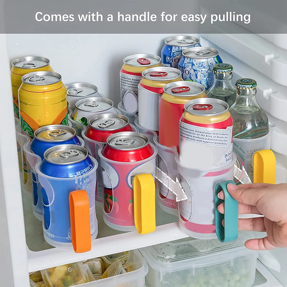 Portable Soda Can Organizer for Refrigerator Shelves, Beer Can Racks, Refrigerator Storage Sliders (3-Pack)