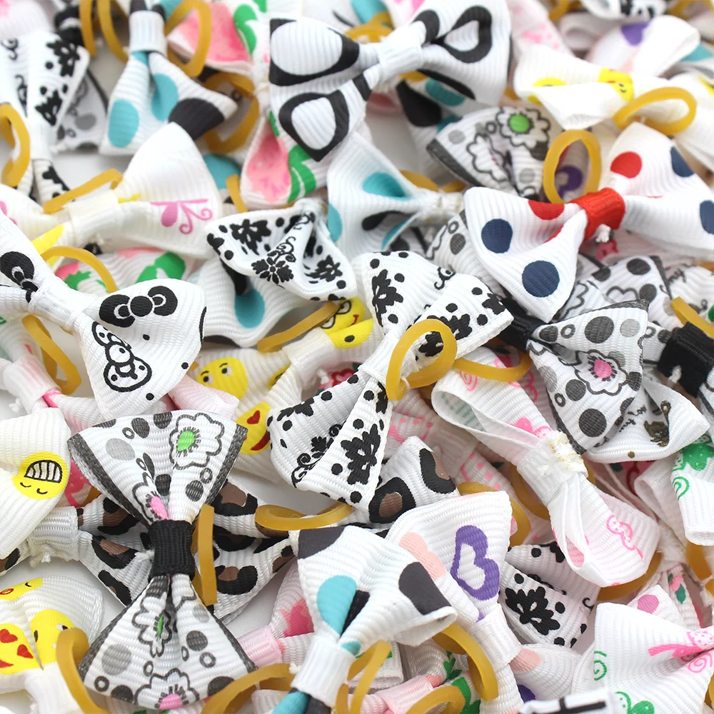 10/20/30Pcs fiocchi per capelli toelettatura per cani colori di stampa misti accessori per cani di piccola taglia cuccioli elastici per capelli Pet