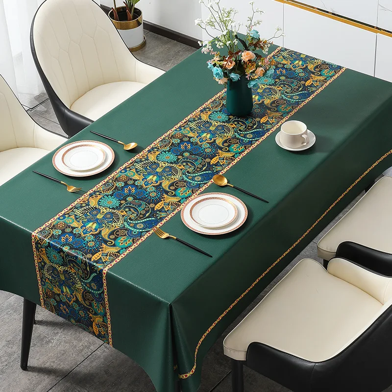 PVC Tablecloth Light Luxury High-grade Waterproof Oil-proof Scald-proof and Washable Rectangular Table Mat PVC Tea Table Runner