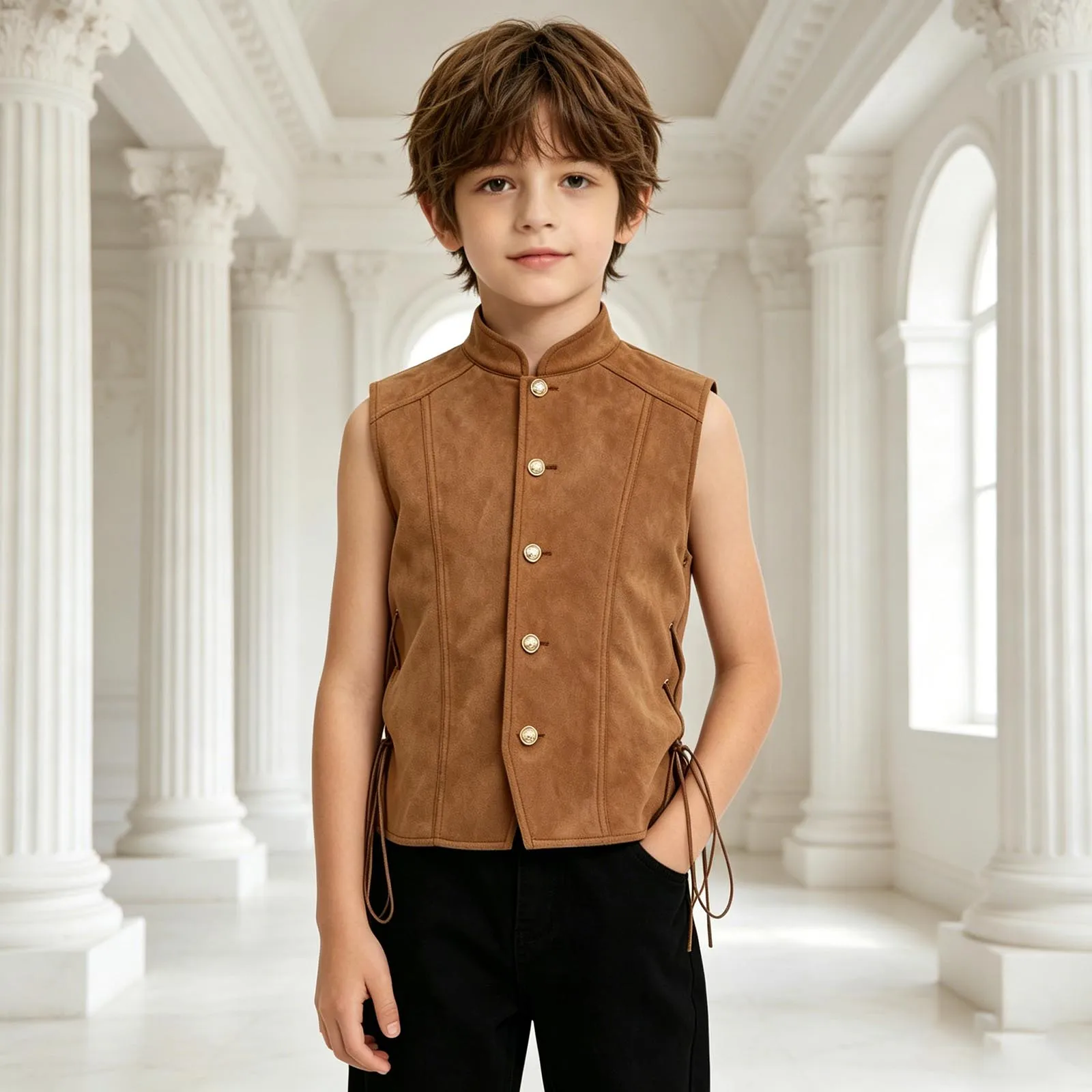 Kinder Jungen Mittelalterliche Renaissance-Weste Ausgefallene Piratenkostüme Seitlich Gebundene Cowboy Gothic Steampunk Weste Halloween Themenparty