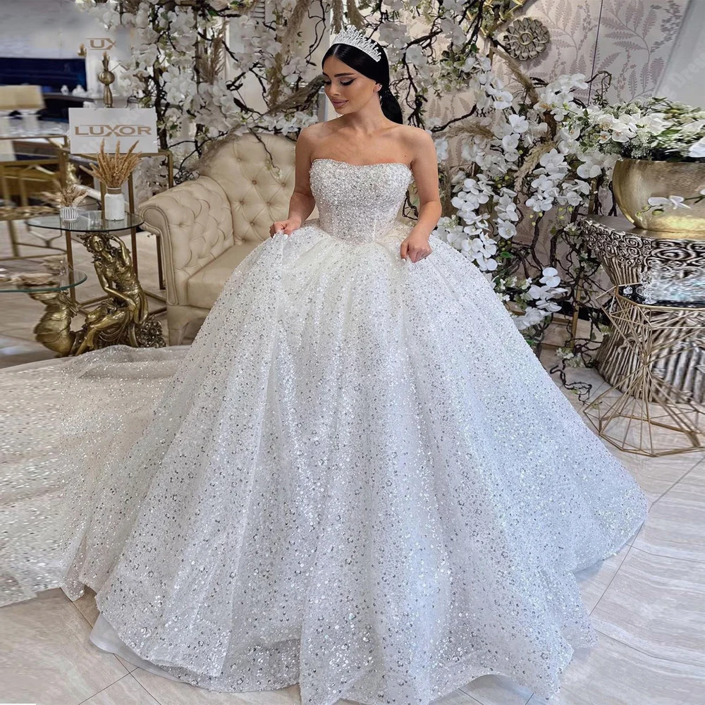 Robe de mariée A-Line pour femmes, robes de mariée A-Line, patients à paillettes brillantes, quelle que soit la longueur de vadrouille, robe de princesse, été, 2024