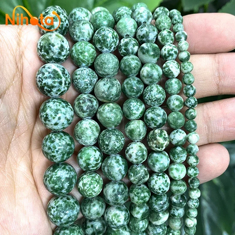 Natural Smooth Green Spot Stone Loose Spacer Beads For Jewelry DIY Making Bracelet Ear Studs Accessories 15