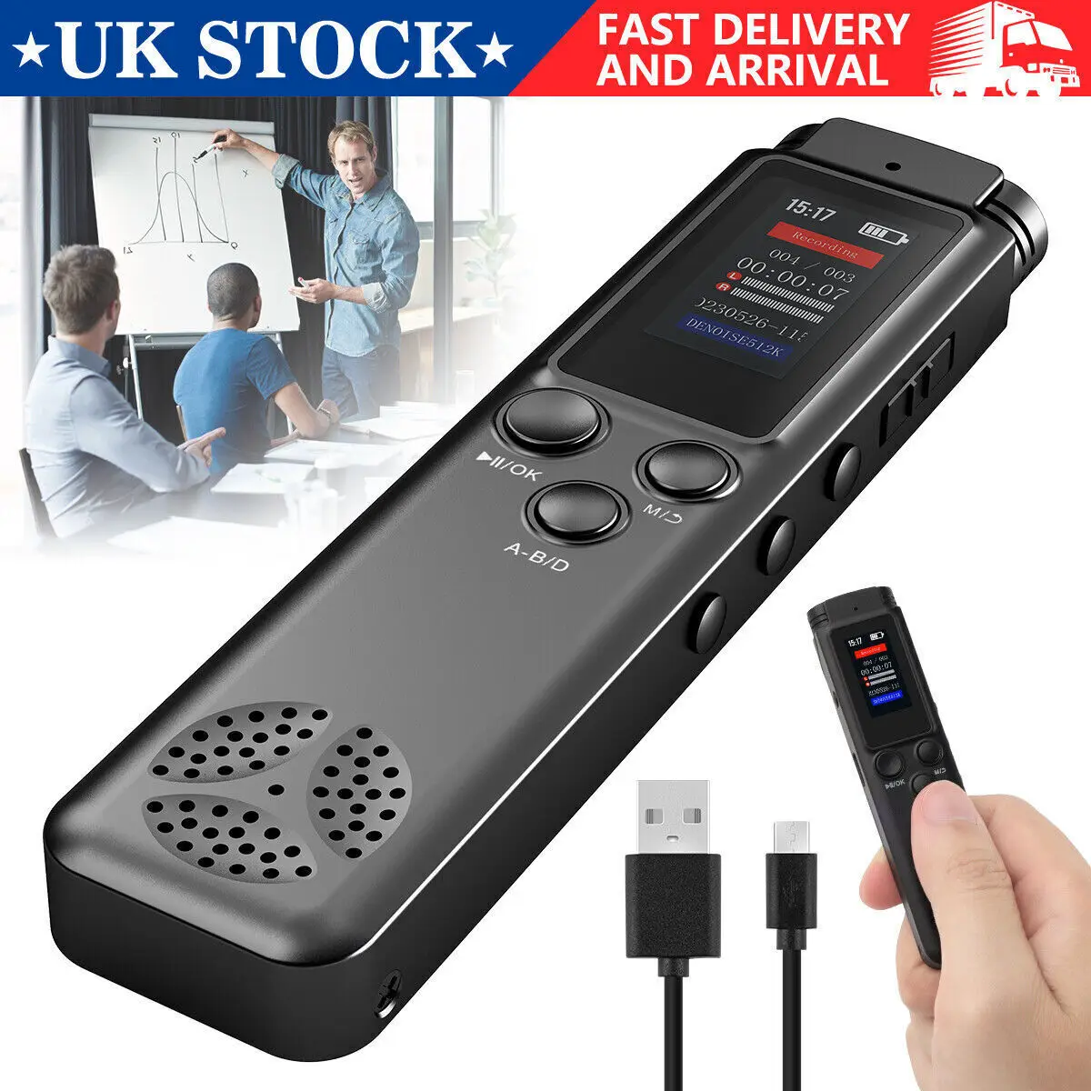 16G Digital Voice Recorder Dictaphone Audio MP3 Player Sound Recording Device