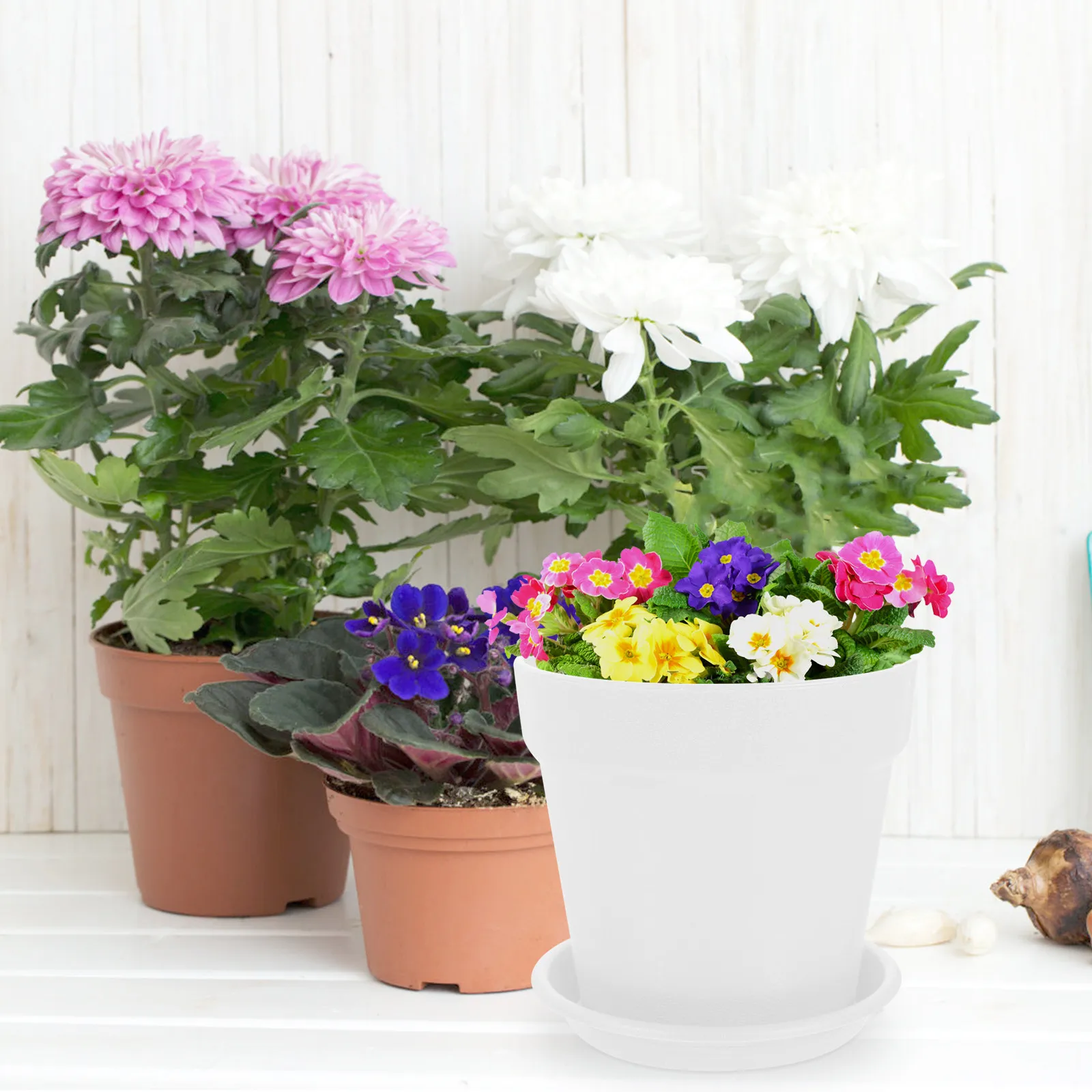 10Sets Premium PP Plastic Flower Pots for Succulents Cactus Herbs Indoor Outdoor Balcony Windowsill Garden Home Decor Rustic