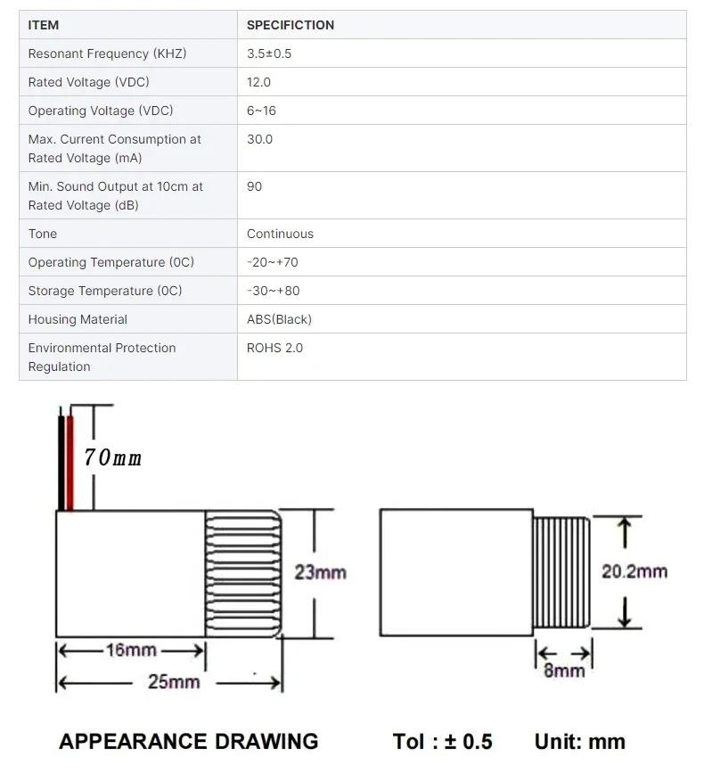 1pcs 2325 Active Piezoelectric Buzzer 23*25MM High decibel IP68 Waterproof 12V Buzzer Alarm Sealed Waterproof 6-16V 23x25MM