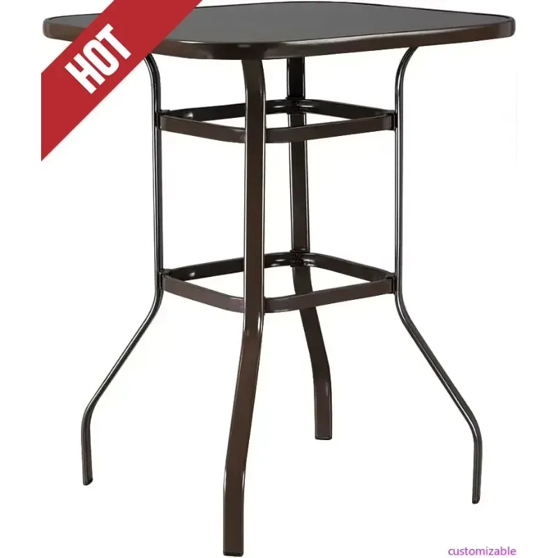 Customizable-Outdoor Patio Bar Height Table, 40.5’’ Height High Top Outdoor Table For Patio, Backyard, Poolside And Garden (Brow