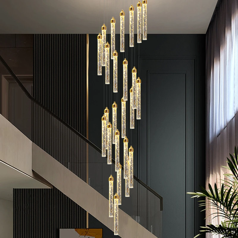 Crystal Staircase Chandelier Deluxe Living Room Short Led Crystal Lamp Modern Interior Designer Home Decoration Gold Attic Lamps