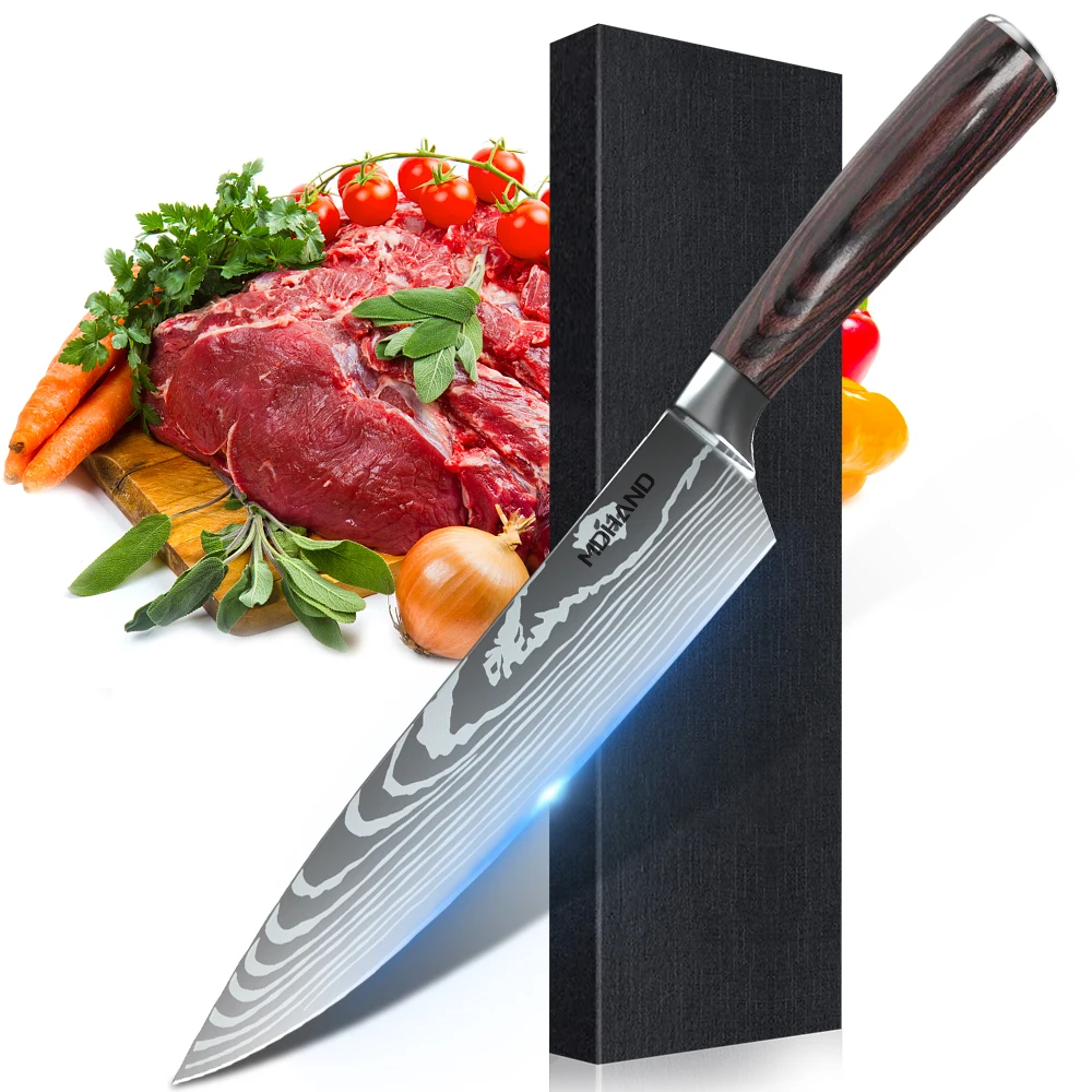 

8" Kitchen Chef Knife Utility Knife Damascus Laser Pattern Japanese Vegetable Cleaver Meat Fruit Peeling Cooking Tools