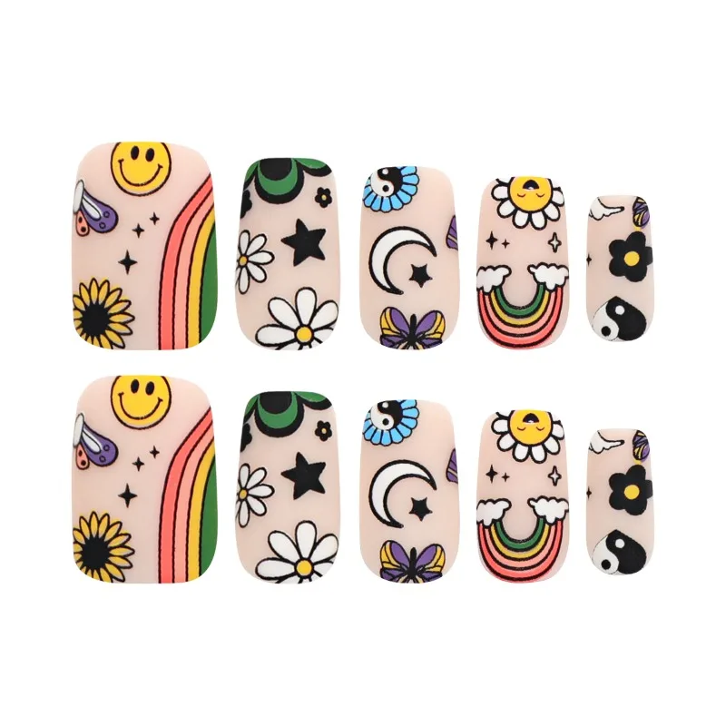 Toppa per unghie Indossare sulle unghie Fette per unghie simpatico cartone animato Fette per unghie sorridenti di girasole Indossare su toppe per unghie Fette per unghie per viso nebbioso
