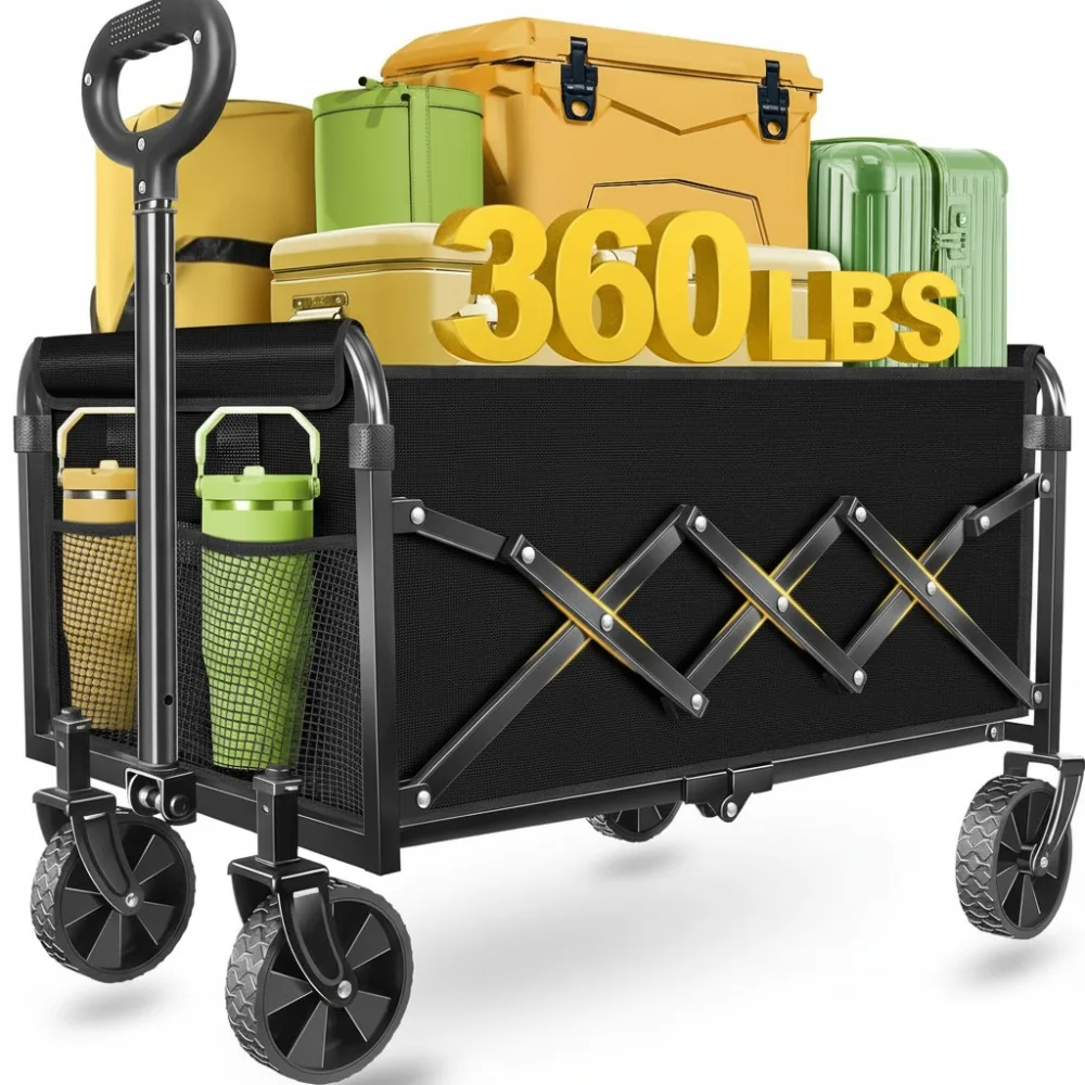 

Foldable Wagon Cart 360Lbs Capacity - Portable All-Terrain Wheels for Camping, Sports, Shopping & Travel