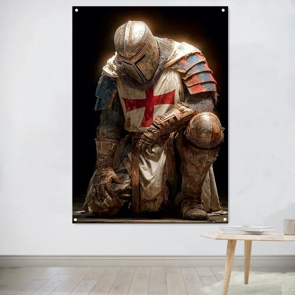 Medieval knight armor helmet Wall Art Pictures Tapestry Knights Templar Banner Wall Hanging Flag Vintage Christ Warrior Poster 8