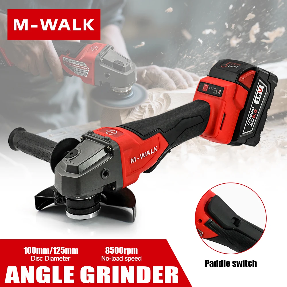 

M-WALK 8500RPM High Speed Brushless Angle Grinder 100/125mm With Safety Guard Electric Power Tools For Milwaukee 18V Battery Pin