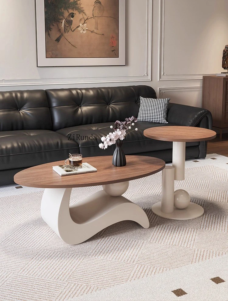 Living Room Apartment Oval Coffee Table Durable Convertible Walnut Side Table