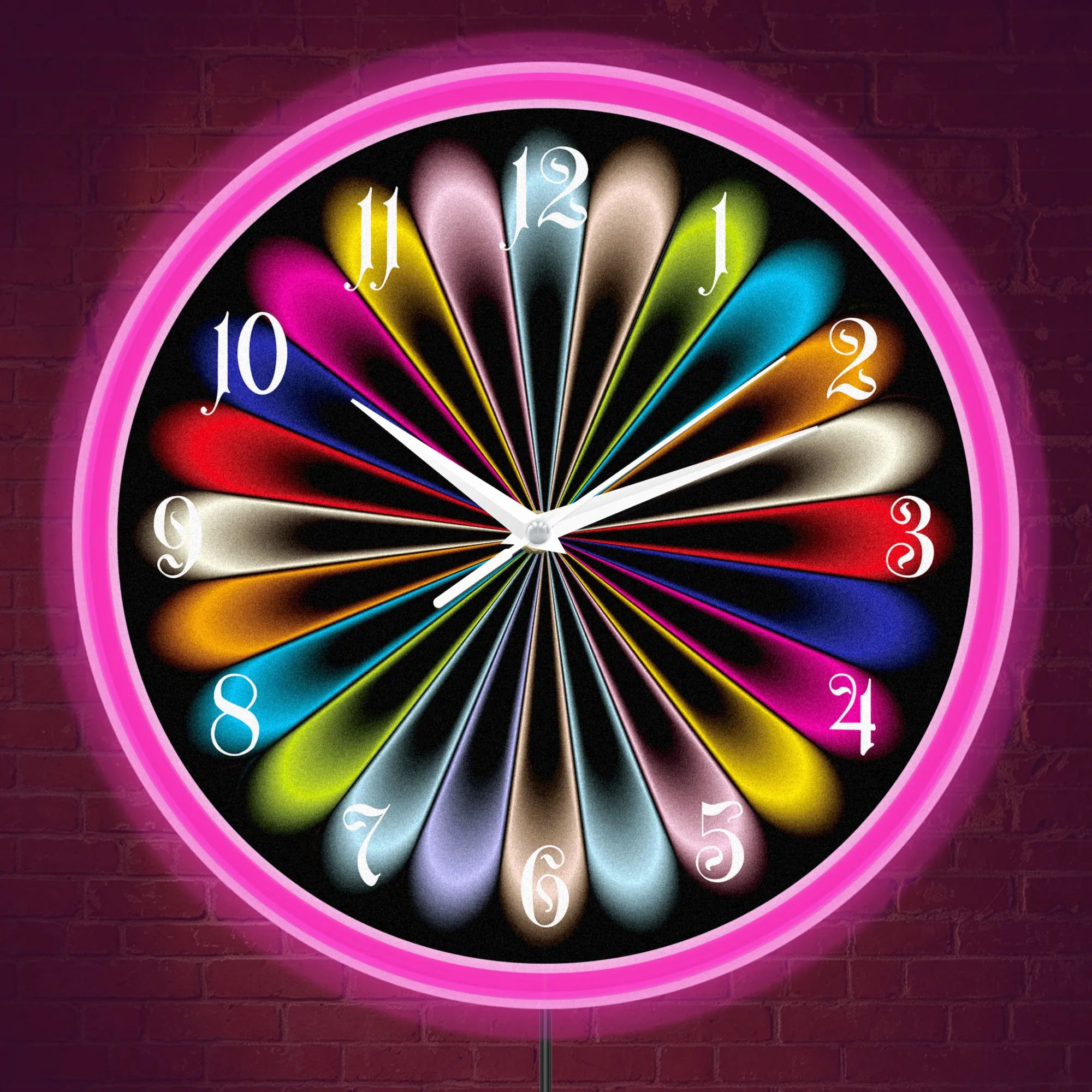 Rainbow Radial Fractal Art LED Neon Wall Clock for For Living Room Bar Studio Kaleidoscope Swirl Home Decor Night Light Clock