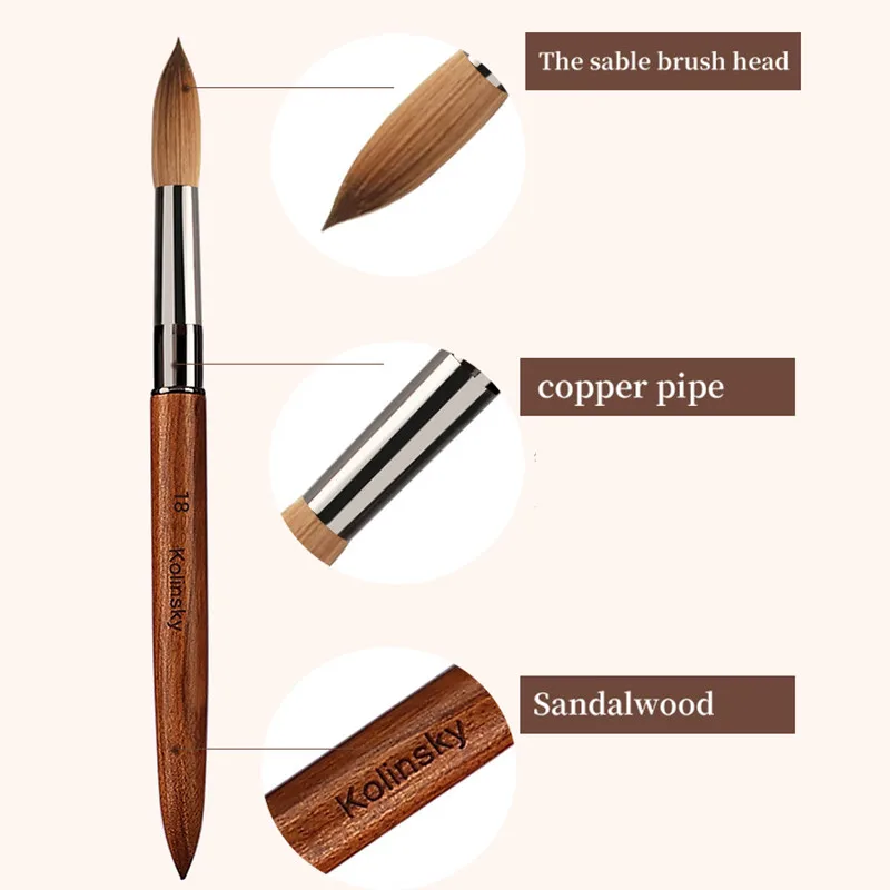 1PC ネイルアクリルブラシ コリンスキーセーブルアクリルブラシ UV ジェル彫刻ペンブラシ液体粉末 DIY ネイル描画