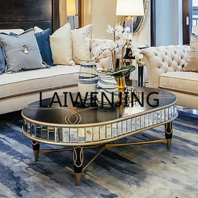 

Light Luxury Modern Coffee Table Large and Small Apartment Type Living Room Home Glass Oval American Tea Table TV Cabinet Set