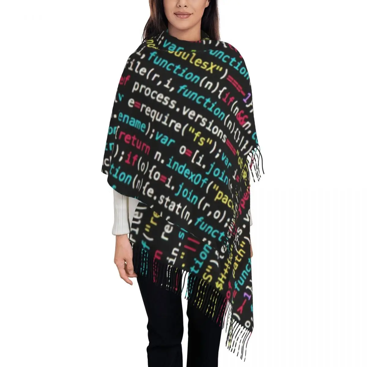 Ladies Large Coding Programmer Nerd Geek Scarves Women Winter Soft Warm Tassel Shawl Wrap Science Hacker Computer Code Scarf