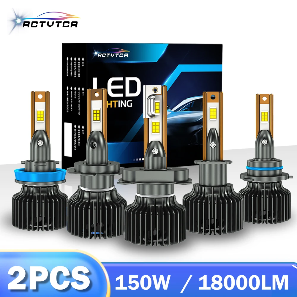 

ACTVTCA one Pair LED Headlight H1 H4 H7 H8 H9 H11 9005 9006 9012 Auto Bulb 150W 18000LM Headlamp 12V 24V 6000K Led light for Car