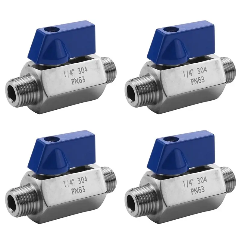 A69E4X Stainless Steel Ball Valve - 1/4 Inch NPT Thread Male Small Mini Ball Valve (1/4Inch Male&Male)