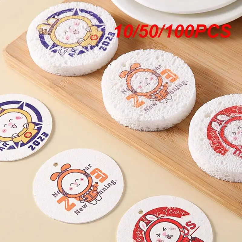 10/50/100PCS Dishwashing Cloth Household Cartoon Kitchen Tools Dishcloth Creative Wood Cleaning Supplies Sponge Wipe Portable