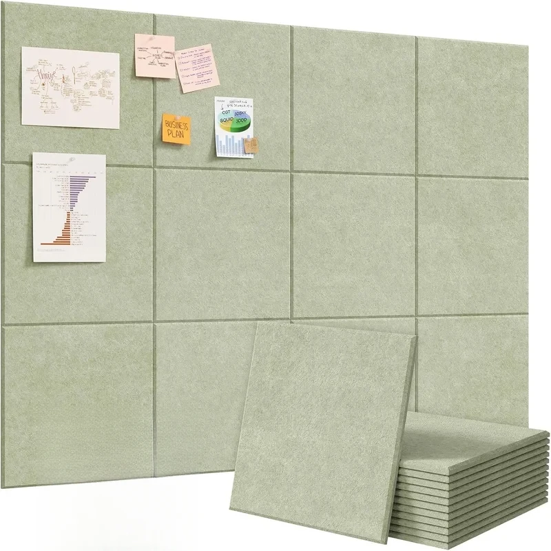 6PCS Green Home Office Large Felt Bulletin Cork Pin Note Boards Wall Tiles Soundproof Acoustic Panels Wallpaper Ceiling Decor