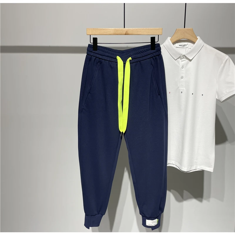 

Spring Autumn American Style Simple Color Cuffed Sweatpants Men Fashion Asymmetric Mouth Personality Small Label Knitte...