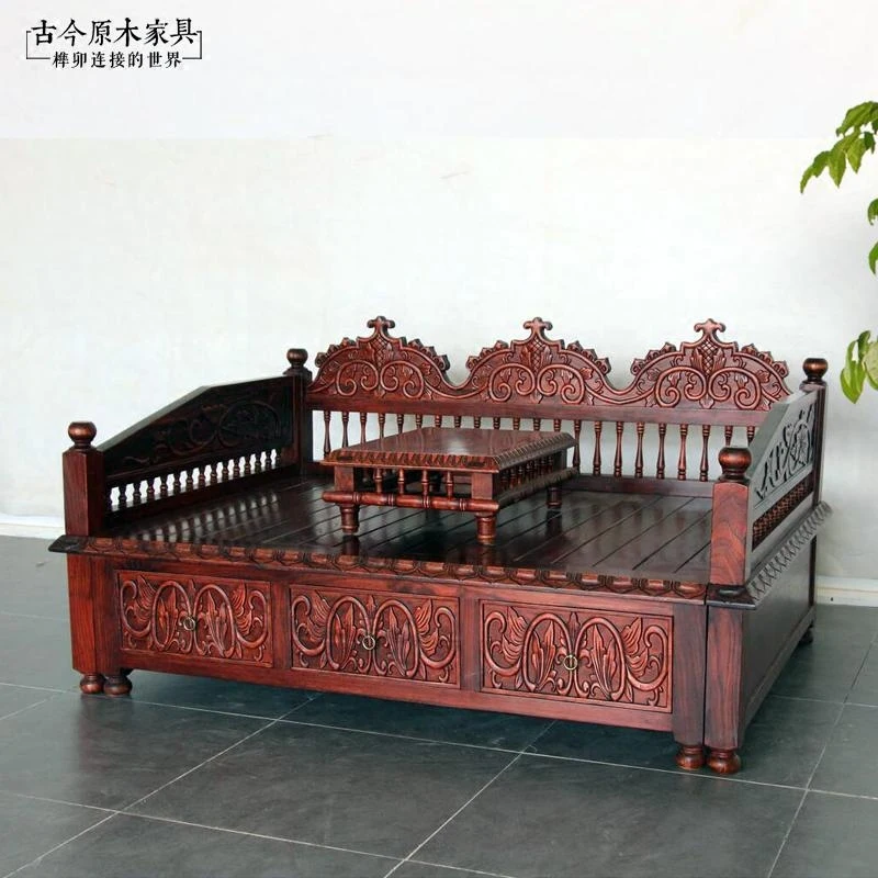 Southeast Asia solid wood multi-functional retractable sofa Thai type sitting storage pull-out sofa bed