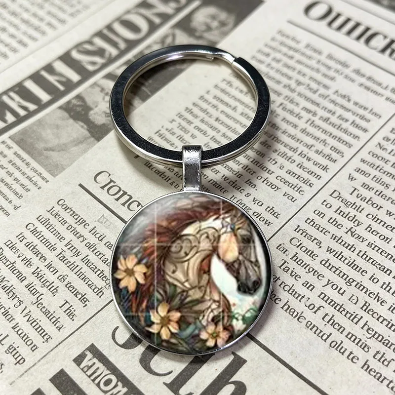 Nostalgic Design Rustic Stained Glass Western Farm Wildlife Keychain Floral Gloss Dome Ornament Cabochon Keychain