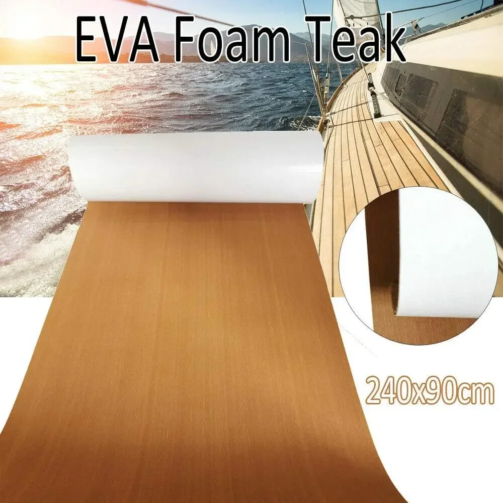 

Boat Flooring EVA Foam Floor Mat Non-Slip Boat Mat Teak Wood Cover Self Adhesive Matt for Yacht Boat 240 x 90cm Brown