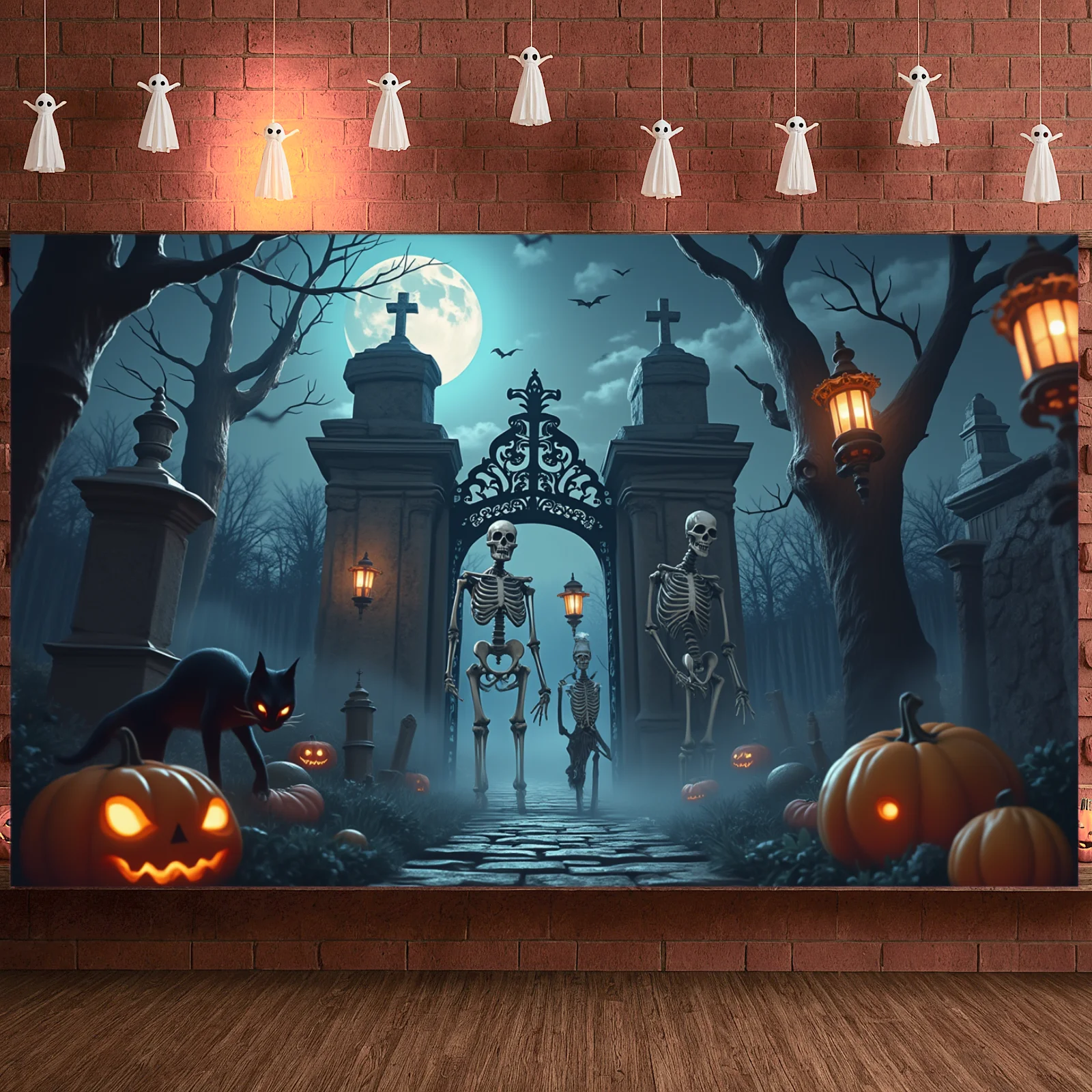 Banner spettrale Eerie Atmosfera Banner per il tempo notturno Jack O Banner lanterna Elementi spettrali per la decorazione del giardino Celebrazione spettrale
