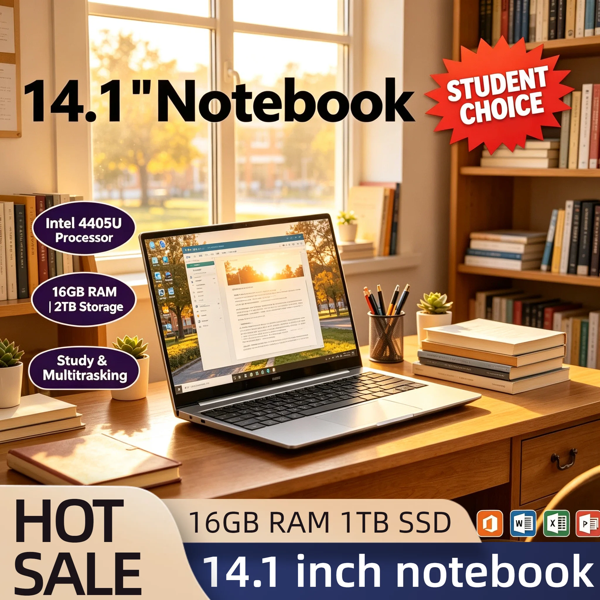 Ultra Slim 14.1 Inch Laptop Intel Pentium 4405U 2.1GHz 2C4T 16GB DDR4 2TB SSD 1920x1080 Gaming Office Study PC Ultra Pro Max