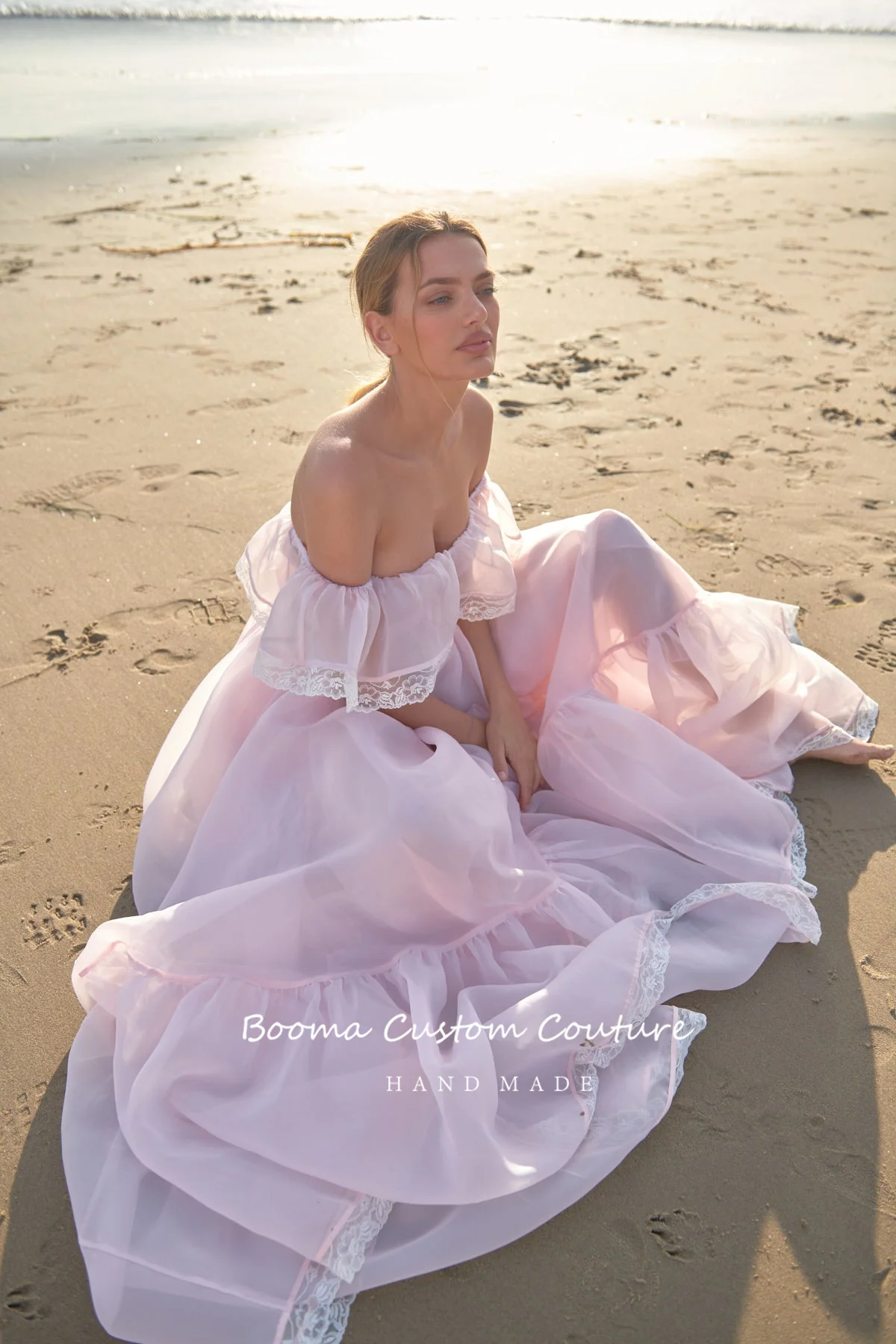 Booma เด็กสีชมพู Organza Princess Dresses 2022ปิด Ruffles ไหล่ A-Line ชุดราตรีเปิดกลับอย่างเป็นทางการ Party Dresses